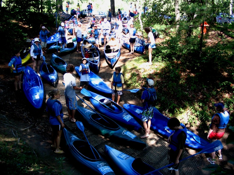 Canoes lined up for the Saco