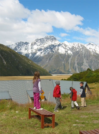 kids plying at Mt. Cook