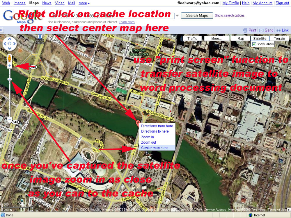 Center the cache and capture the screen