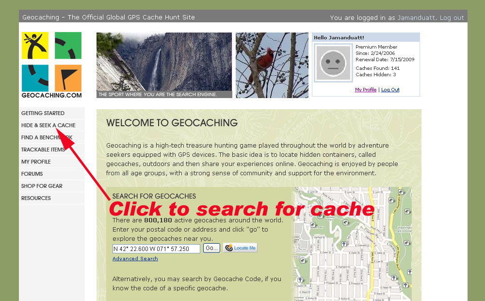 Click on Hide & Seek A Cache