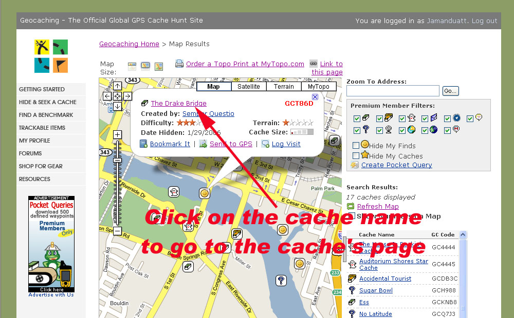 Click once on any cache icon