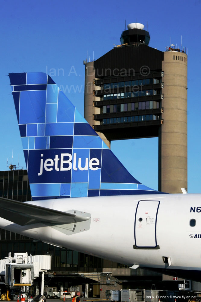 JetBlue Tail against BOS Tower