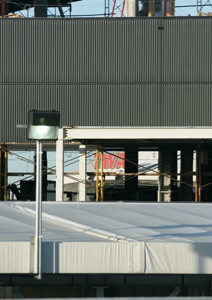 TWA sign on Old T5 through new building