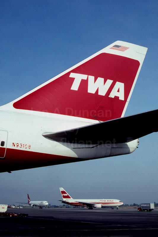 TWA 747 tail, TWA 767 taxiing JFK